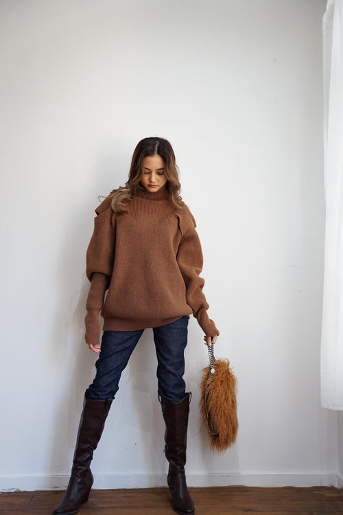 Turtleneck design knit tops
