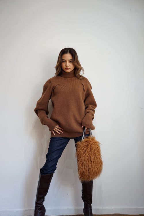 Turtleneck design knit tops