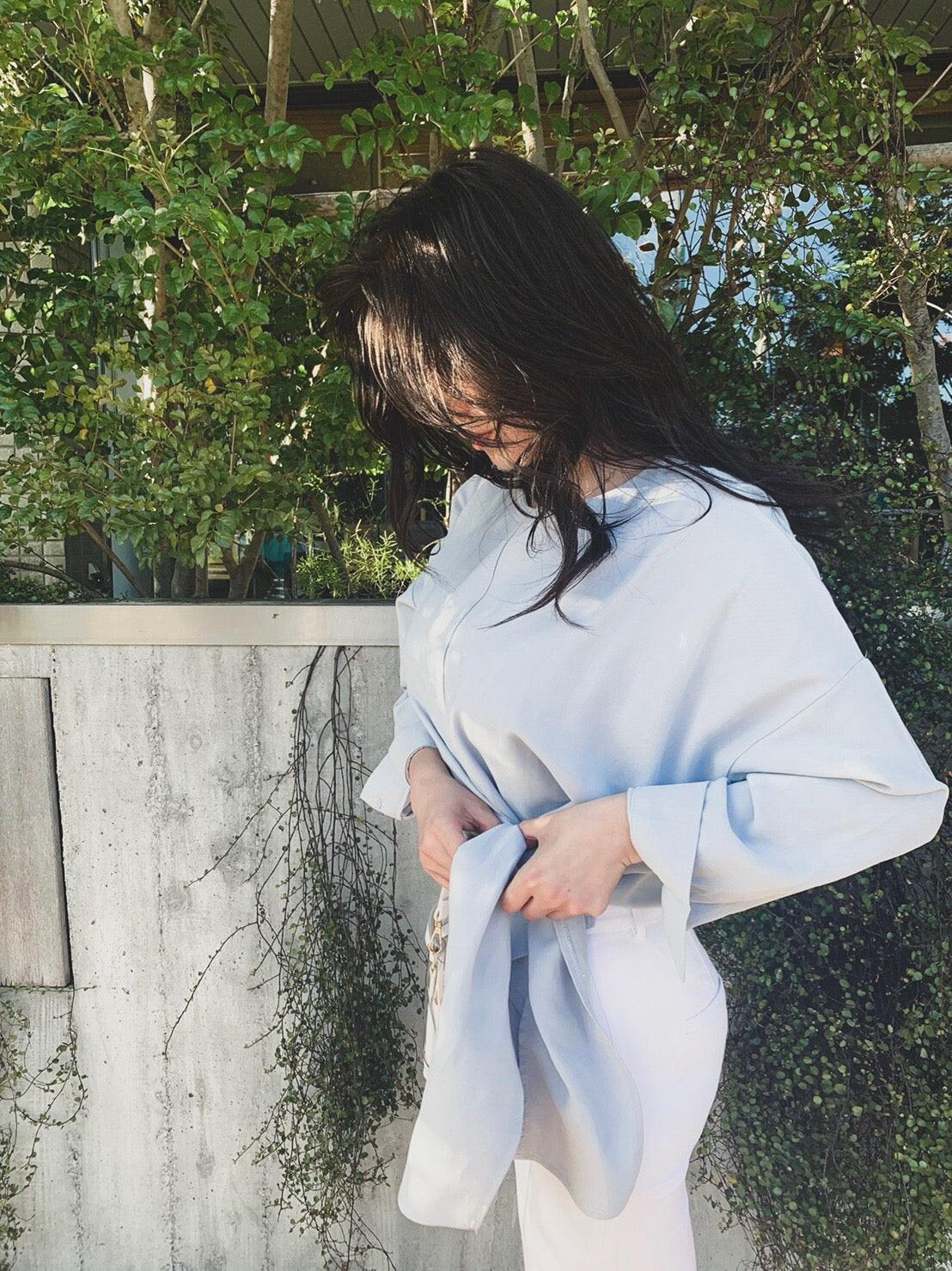 Hem design tops [WHITE/LIGHTBLUE]