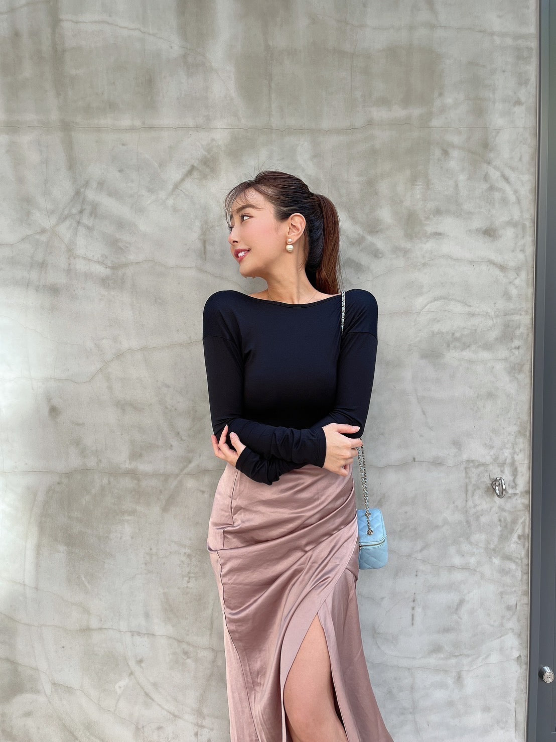 Satin asymmetry skirt