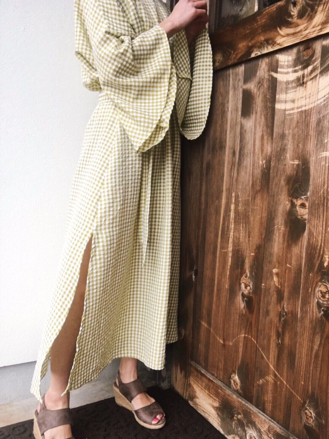 Gingham check long one-piece [YELLOW/BLACK]