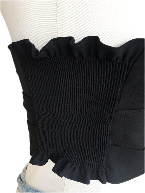 Front design chiffon corset [BLACK/BEIGE]