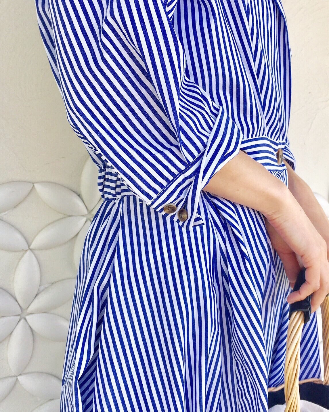 Stripe shirt one-piece