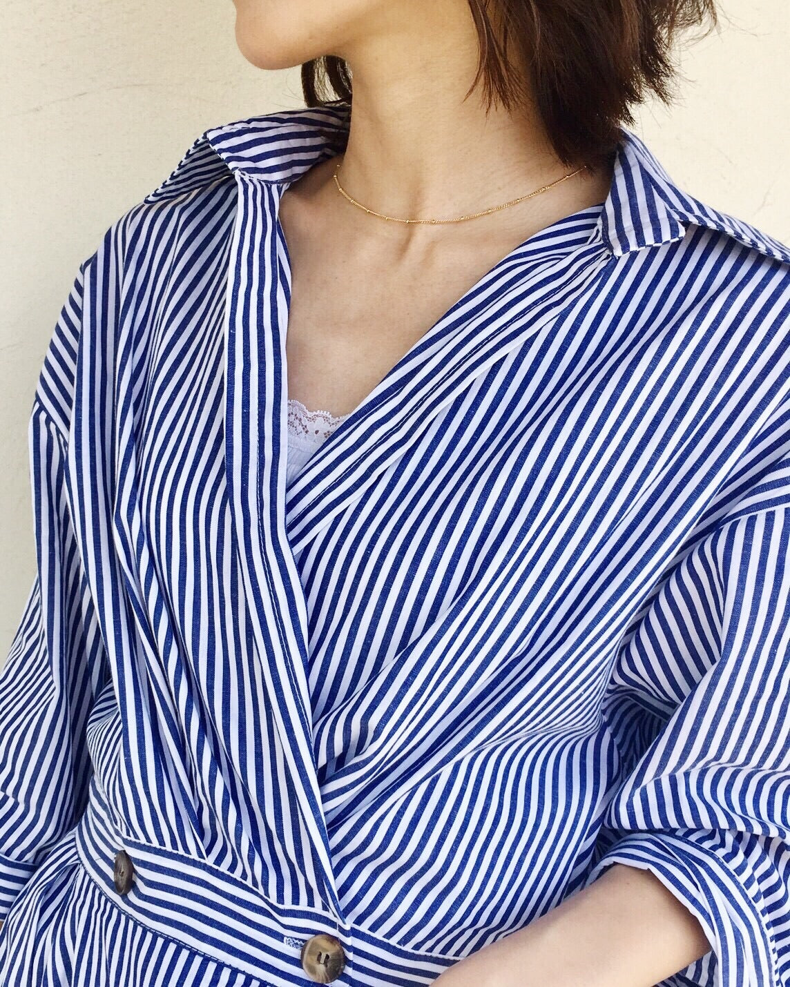 Stripe shirt one-piece