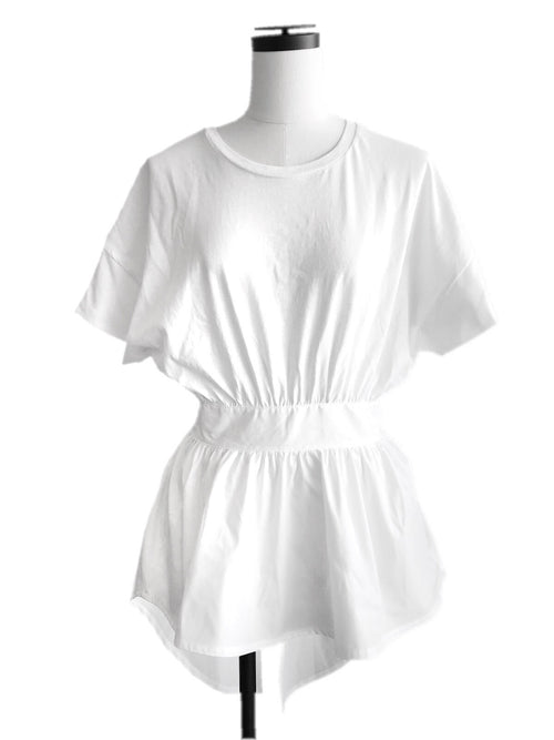 Peplum ribbon blouse[WHITE/BLACK]