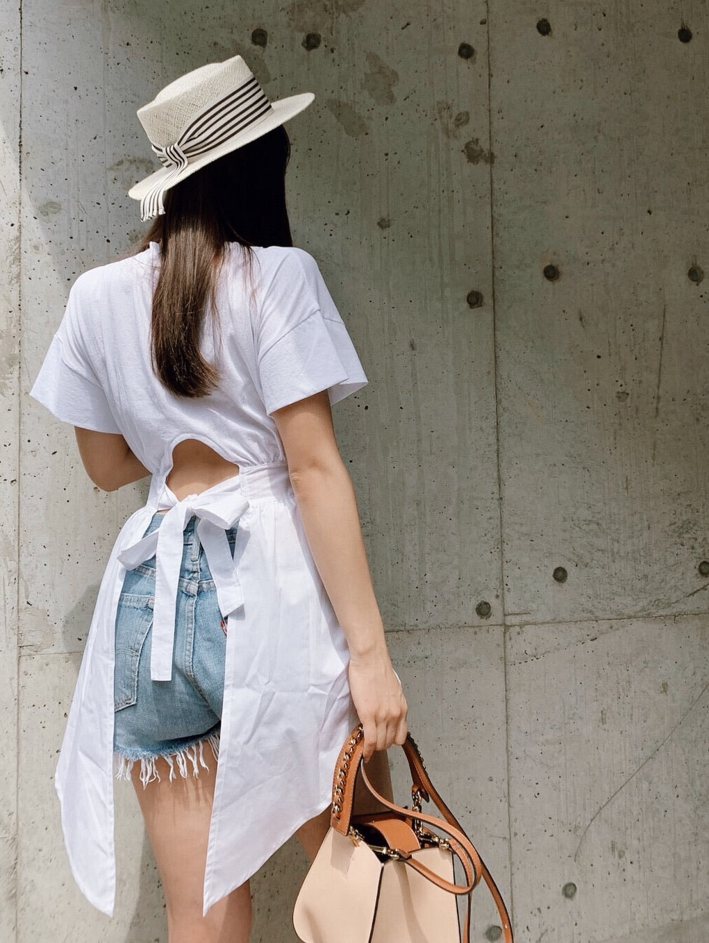 Peplum ribbon blouse[WHITE/BLACK]