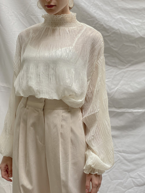 Stand collar sheer blouse