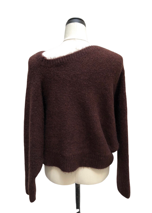 Asymmetry neck mohair knit